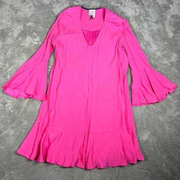 Anthropologie Dress Womens 4 HD In Paris Bell Sleeve Barbie Pink Feminine Mini - Picture 4 of 9